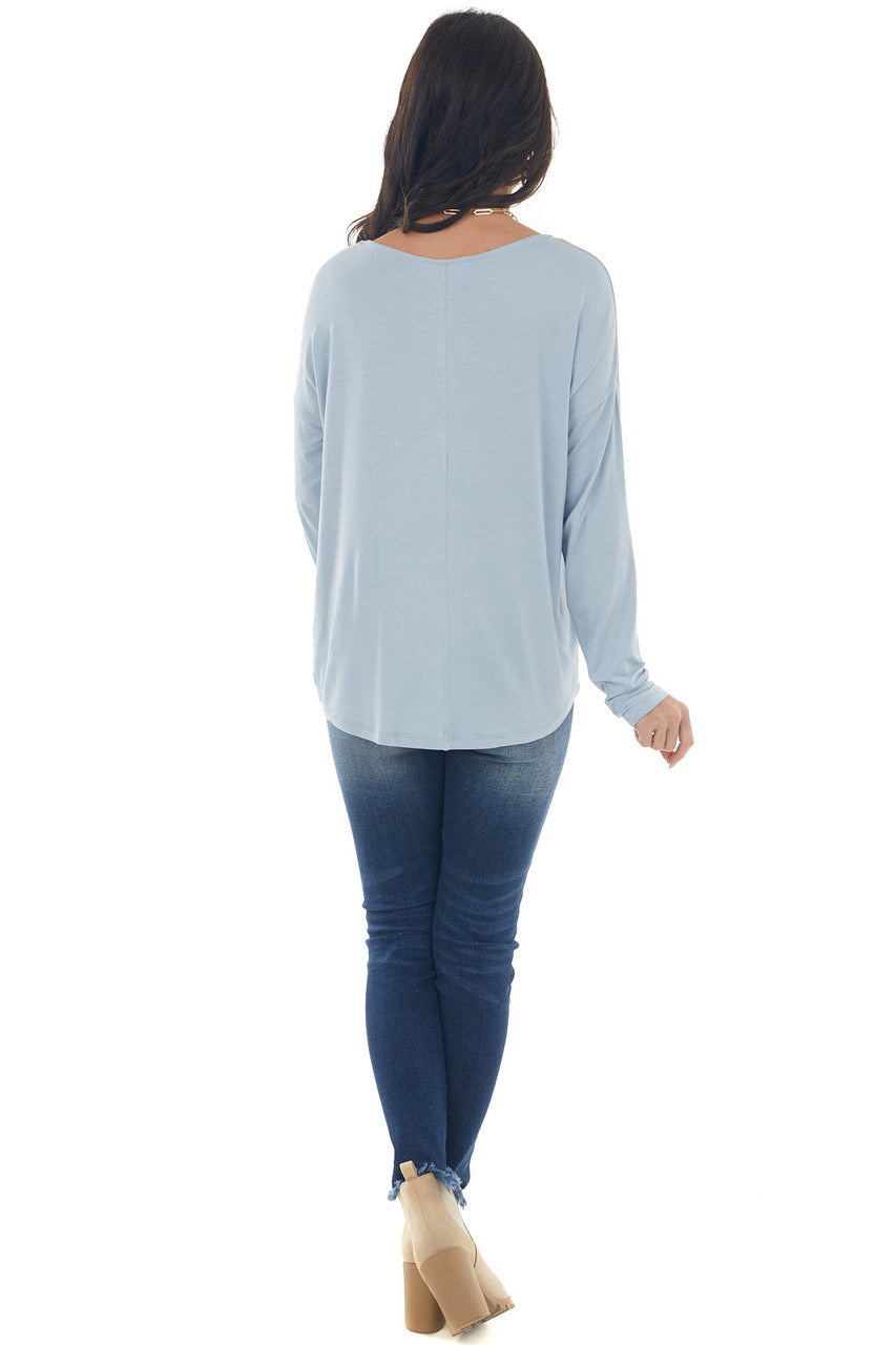 Powder Blue Drop Shoulder Chest Pocket Top