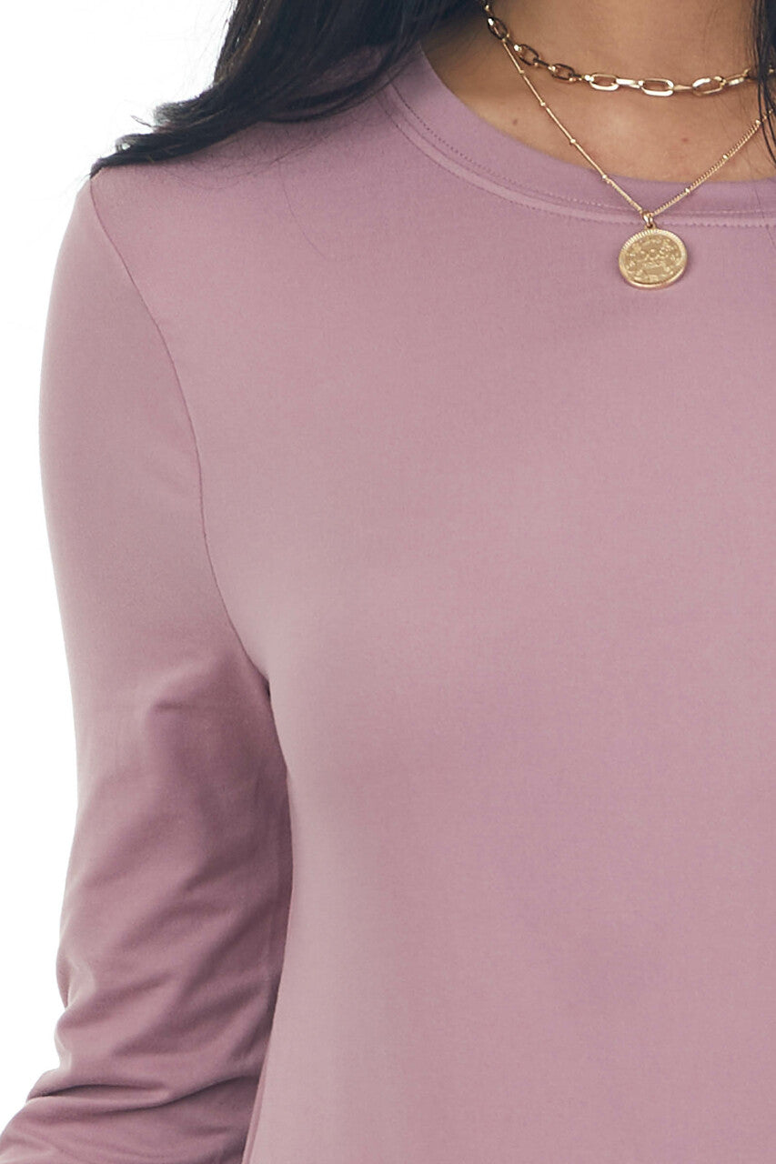 Mauve Solid Soft Knit Top with Long Sleeves