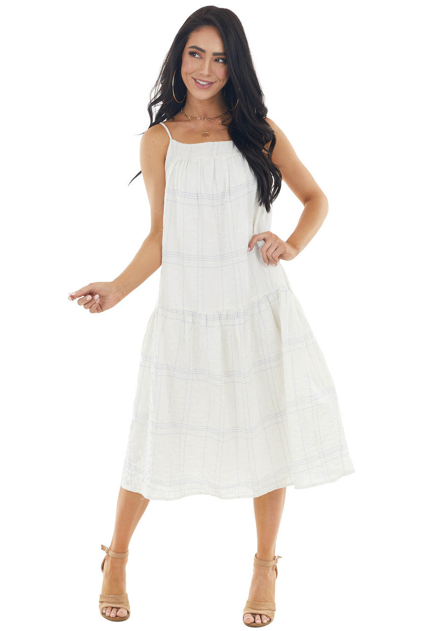 Ivory Plaid Sleeveless Midi Woven Dress with Pockets