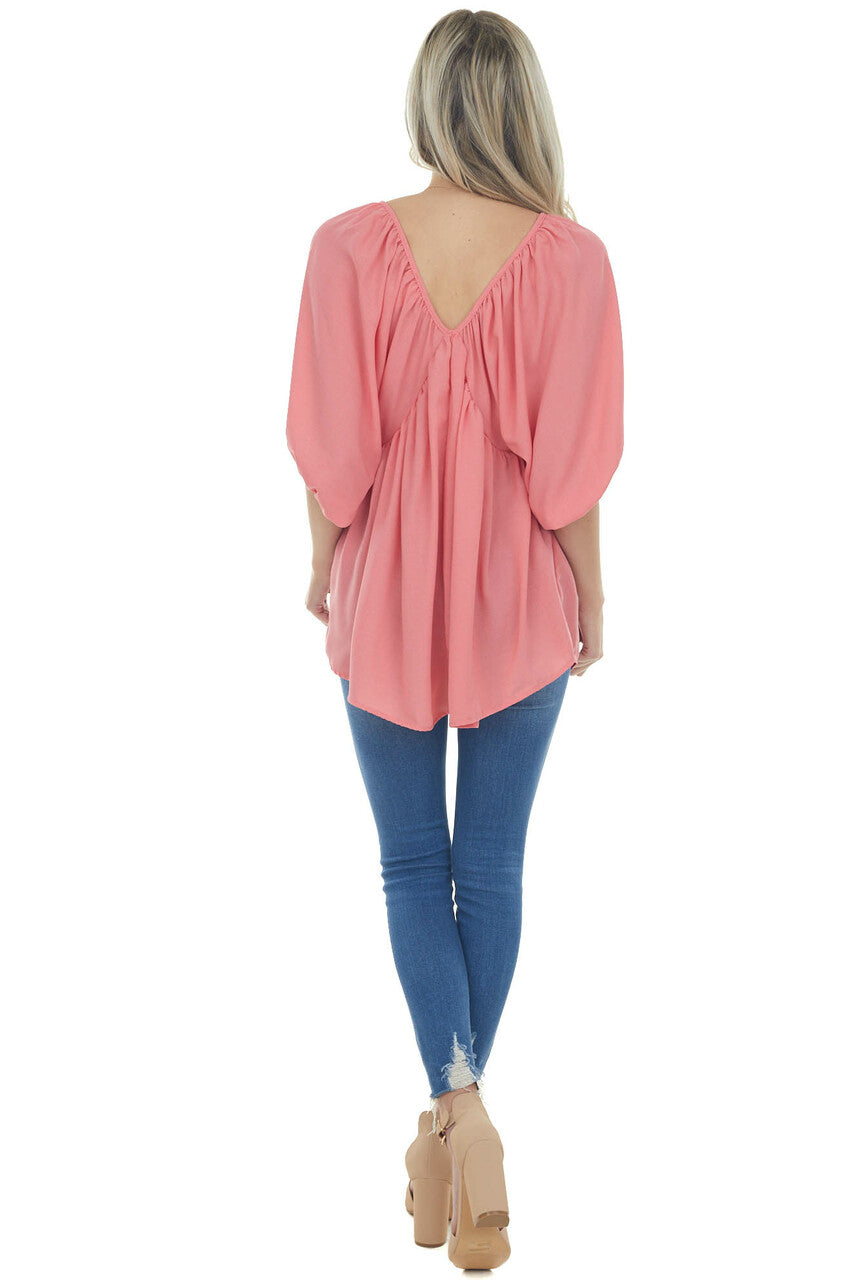 Watermelon Pink Loose Fit Babydoll Top