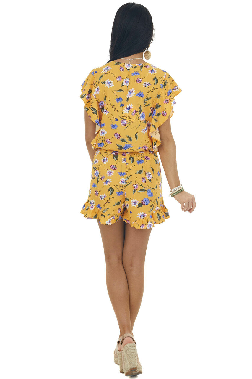 Honey Floral Ruffle Surplice Romper 