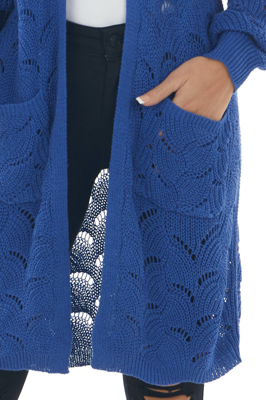 Cobalt Patterned Loose Knit Cardigan