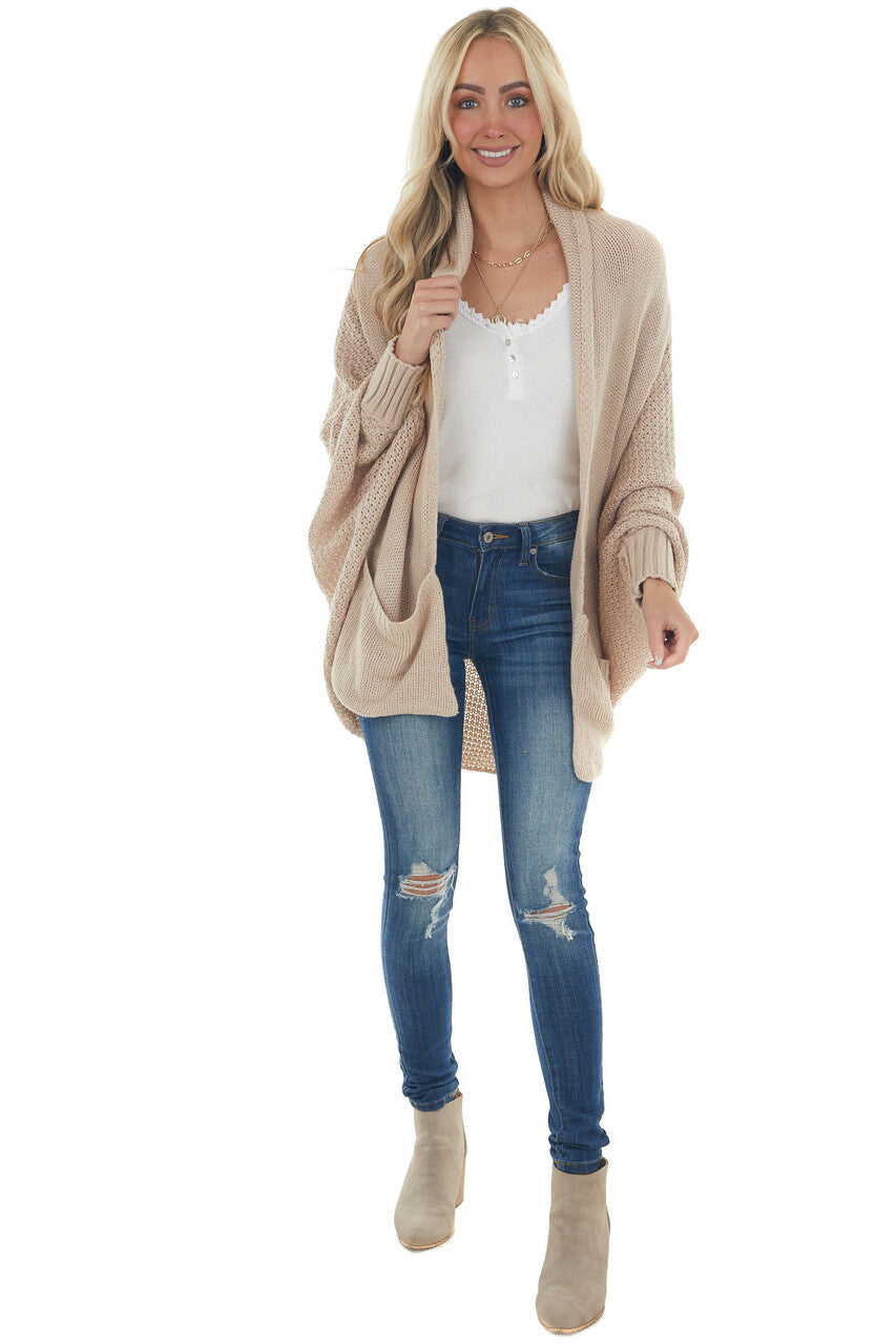 Faded Latte Draped Dolman Sleeve Cardigan 