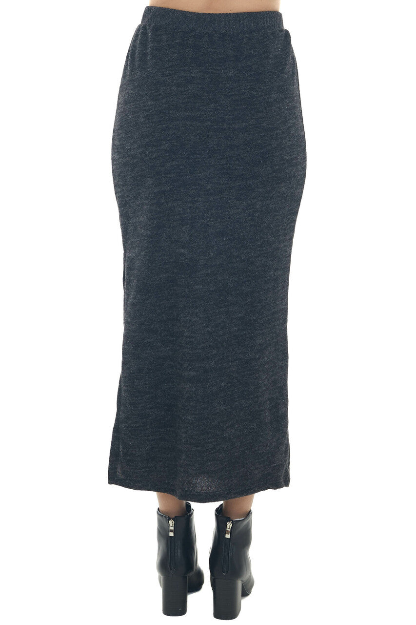 Heathered Charcoal Brushed Knit Maxi Skirt