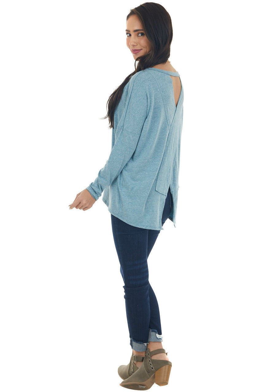 Heathered Blue Criss Cross Back Cut Out Top