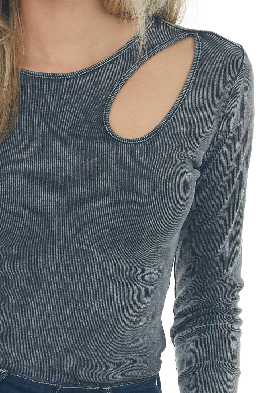Charcoal Stone Washed Front Cutout Bodysuit