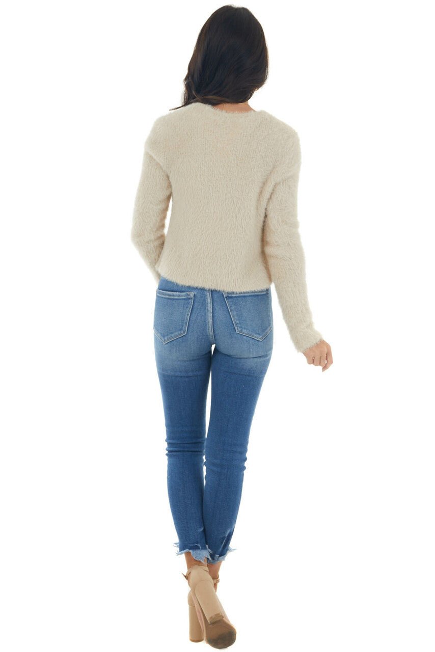 Desert Sand Front Tie Soft Fuzzy Cardigan