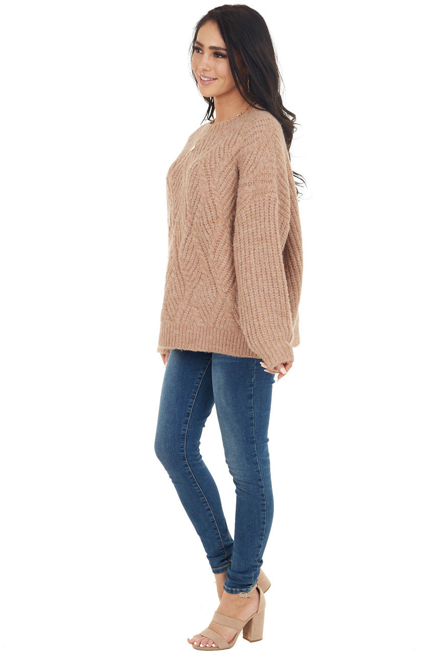 Faded Camel Long Sleeve Textured Knit Oversized Sweater