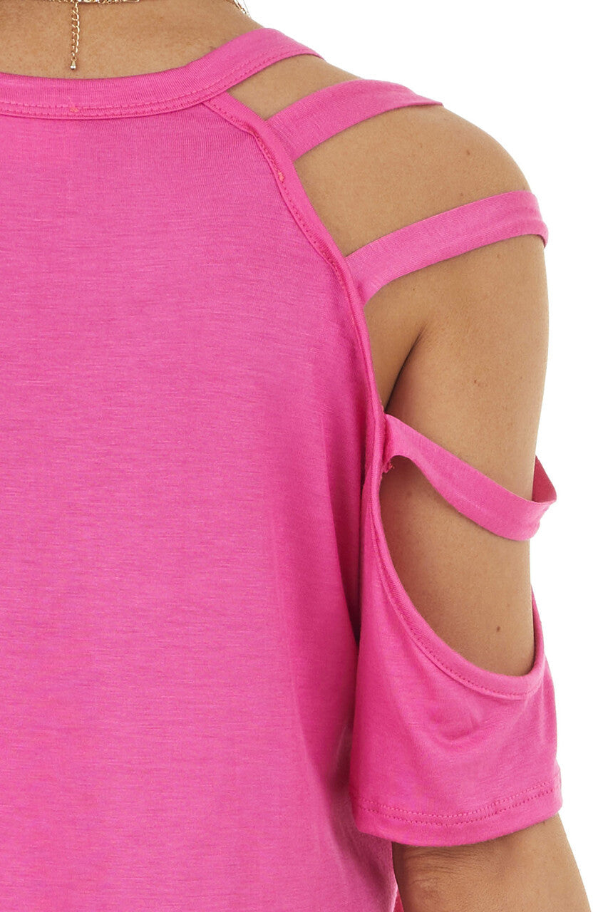 Vivid Orchid One Caged Sleeve Soft Short Sleeve Knit Top