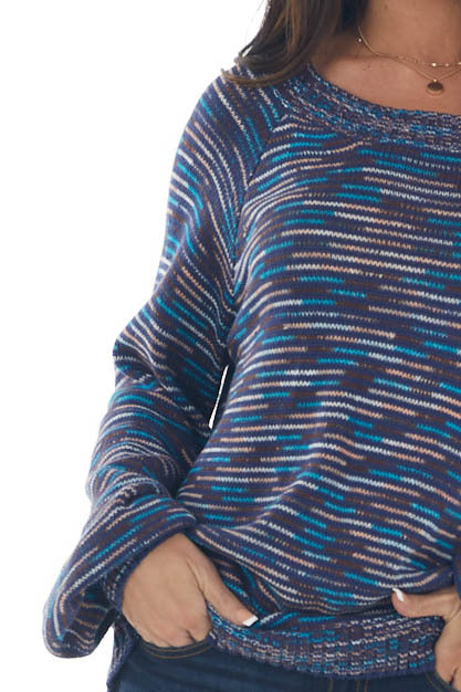Navy Multicolor Striped Thread Knit Sweater