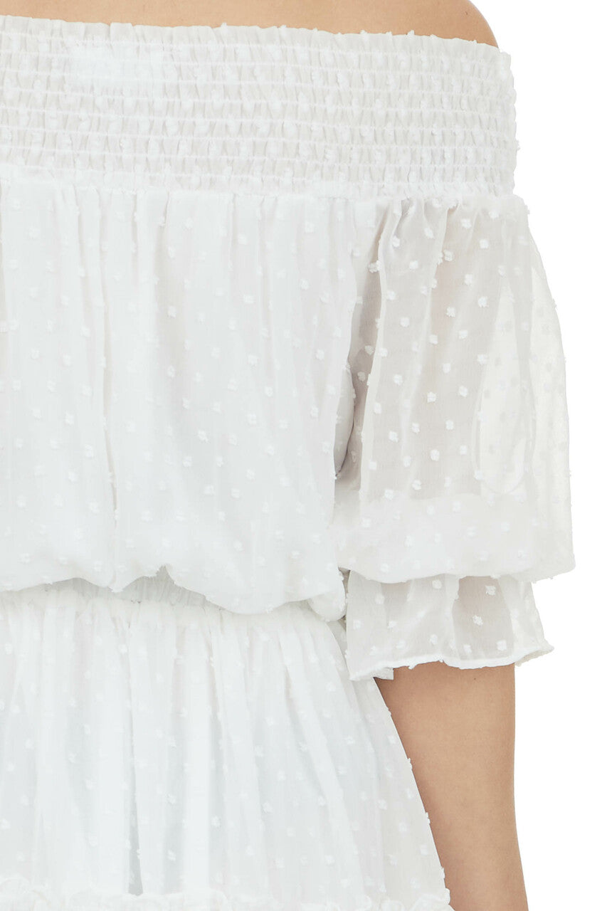 Ivory Off the Shoulder Swiss Dot Short Dress