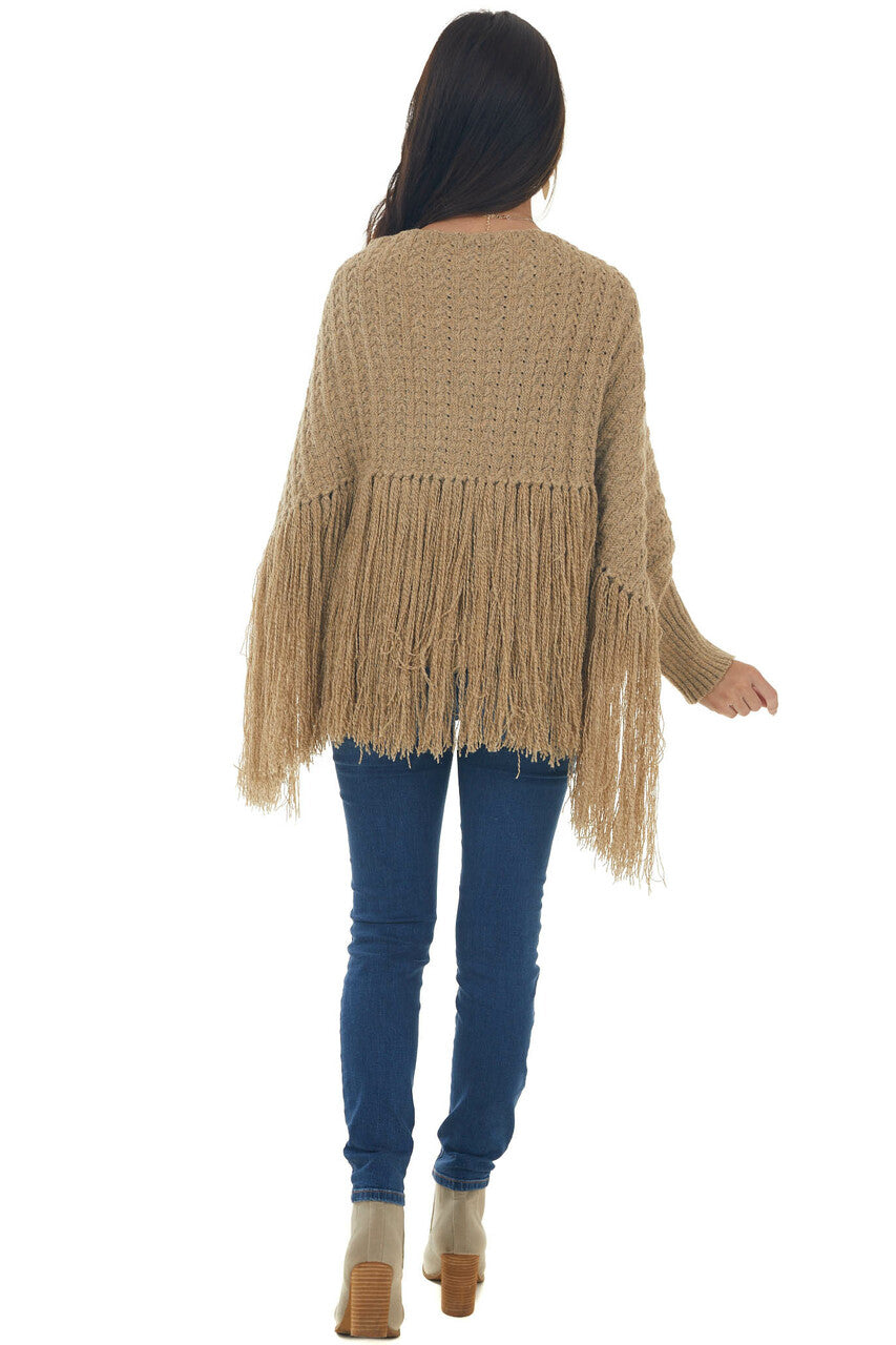 Latte Cable Knit Fringe Hem Shrug Cardigan