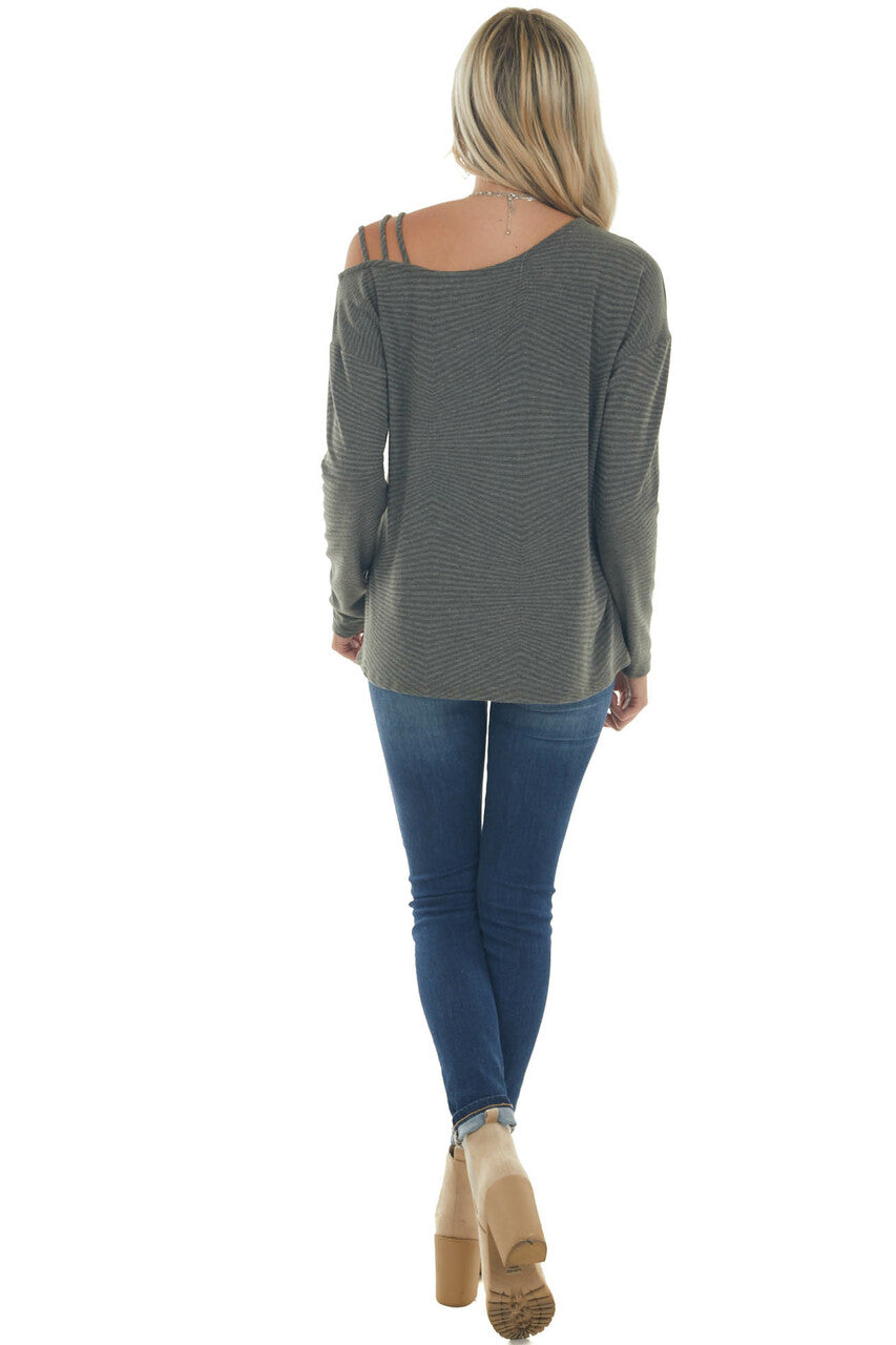 Faded Olive Ribbed Strappy Shoulder Knit Top