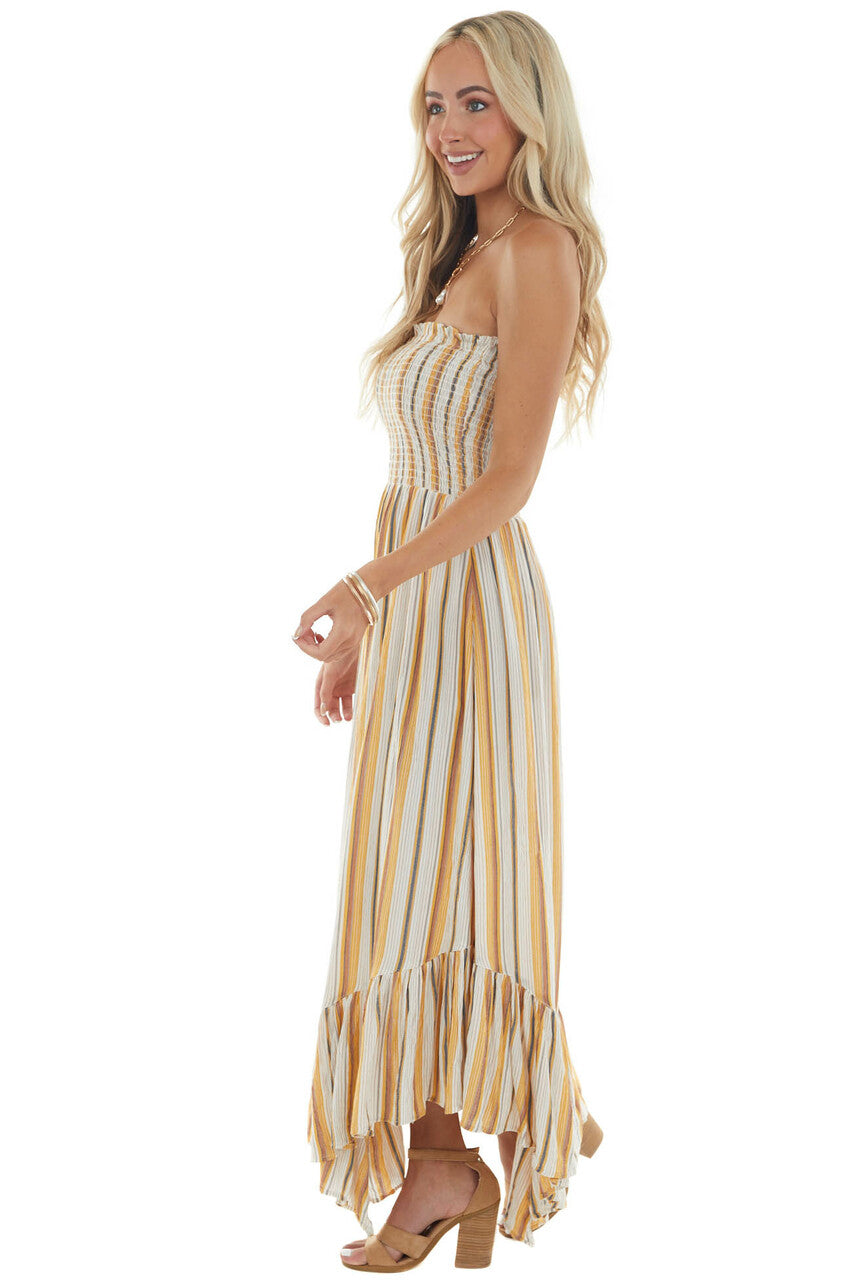 Amber Striped Print Strapless Midi Dress