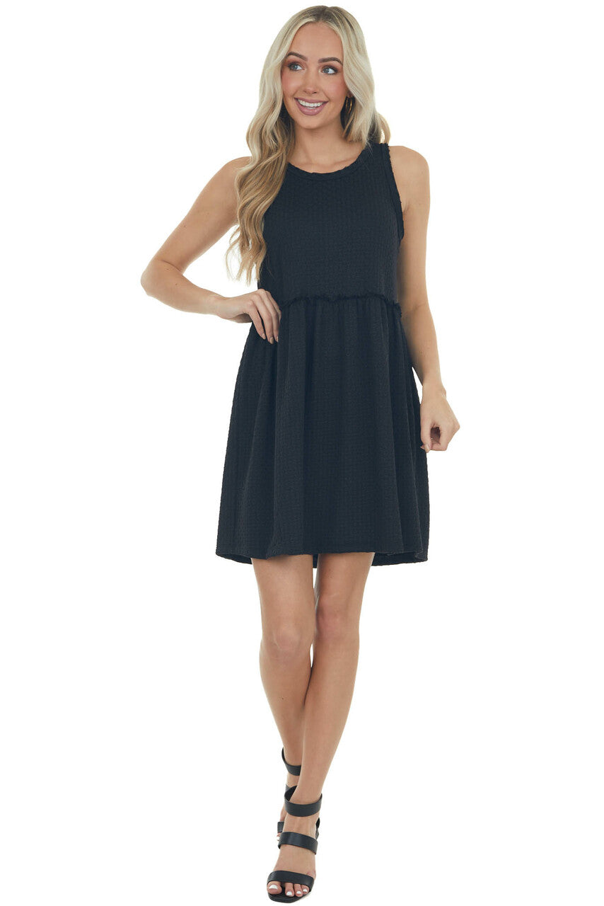 Black Circle Texture Babydoll Knit Dress