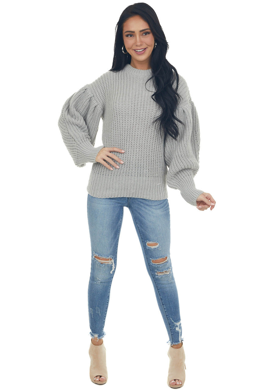 Pewter Grey Puff Sleeve Thick Knit Sweater