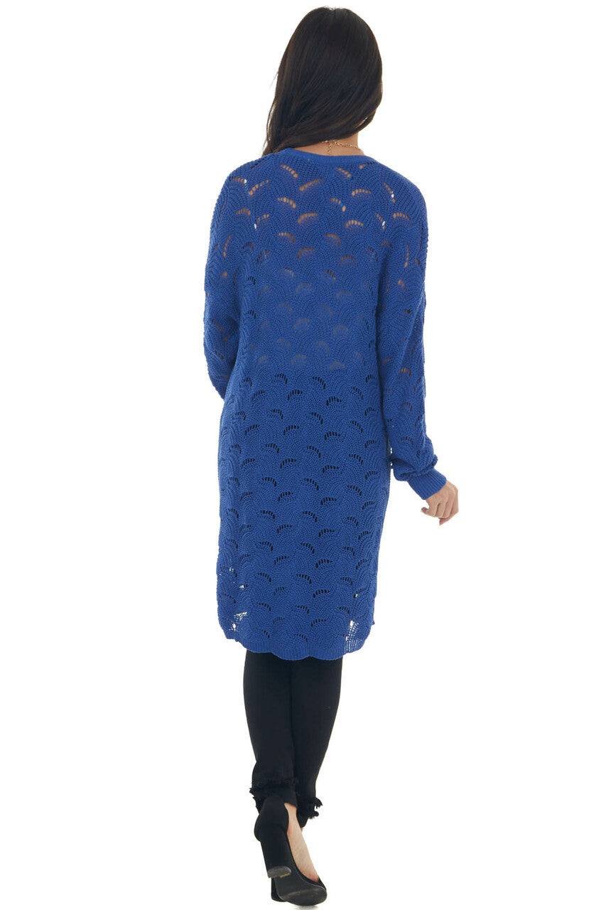 Cobalt Patterned Loose Knit Cardigan