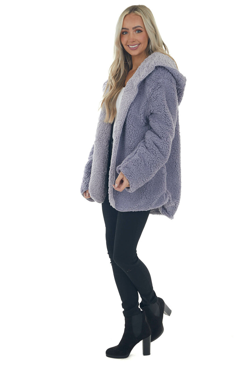 Lavender Super Soft Hooded Sherpa Teddy Jacket