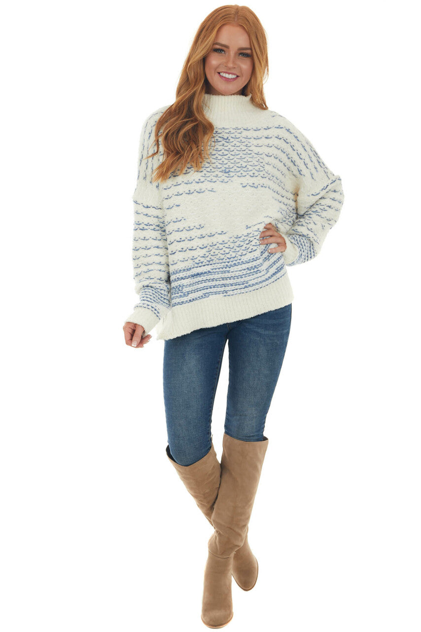 Ivory Printed Mock Neck Soft Knit Sweater Top