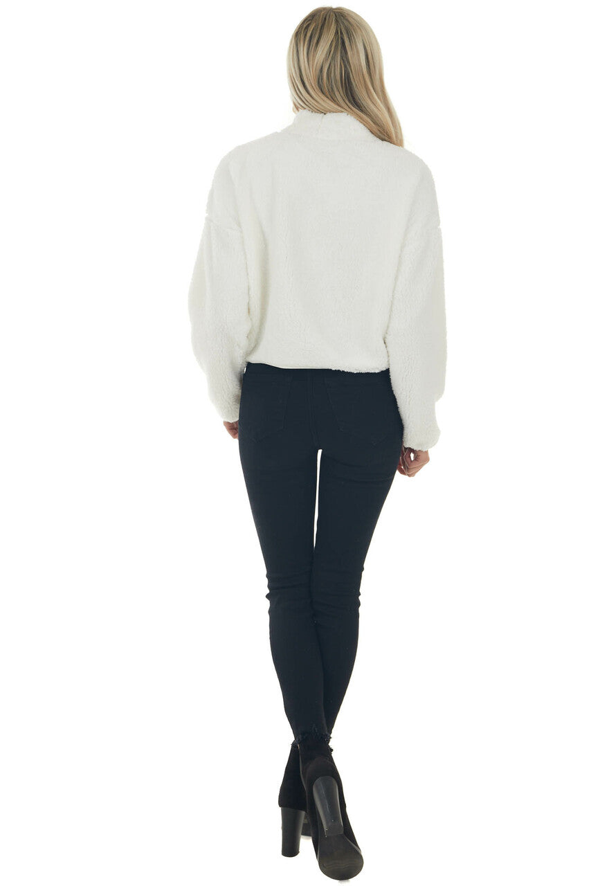 Ivory Soft Faux Fur Mock Neck Crop Top 