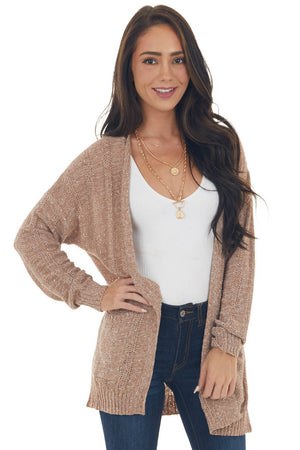 Light Cognac Two Tone Loose Knit Cardigan
