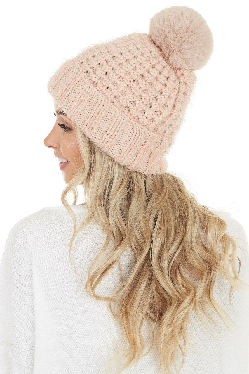 Peach and Coral Two Toned Soft Beanie with Pom Pom Detail