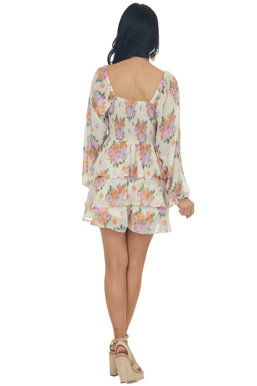 Desert Sand Floral Print Long Sleeve Romper