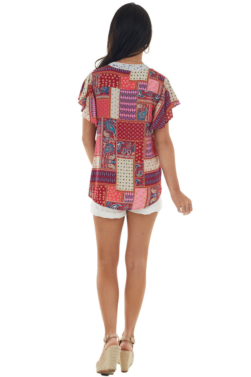 Maroon Printed Top with Front Tie Detail