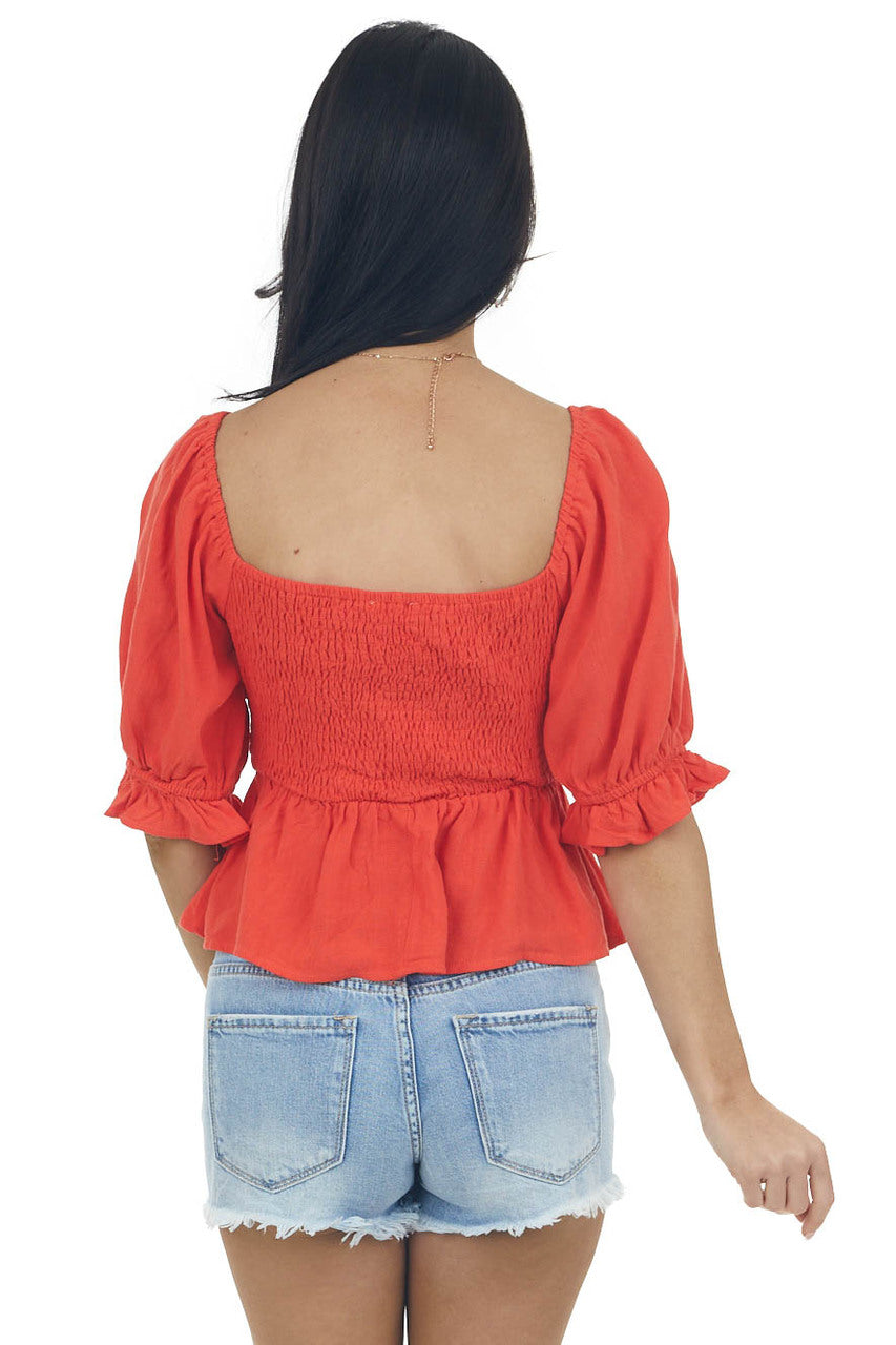 Scarlet Red Half Sleeve Elastic Peasant Blouse