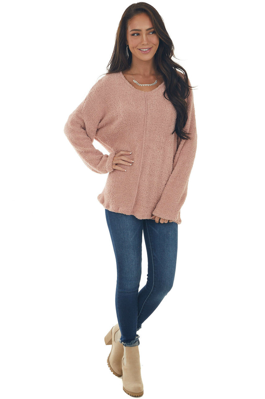 Hazy Blush Soft Sherpa Drop Shoulder Sweater