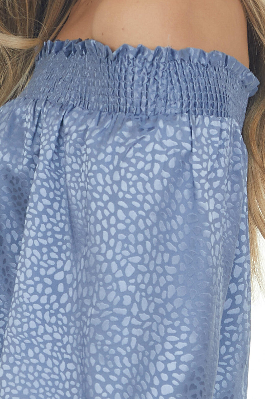 Dusty Blue Metallic Cheetah Off Shoulder Top