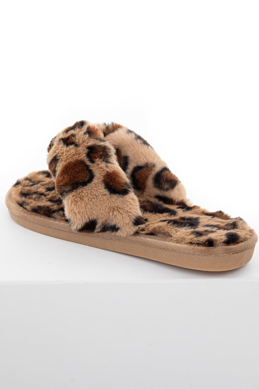 Beige Leopard Print Super Soft Fuzzy Slipper Sandals