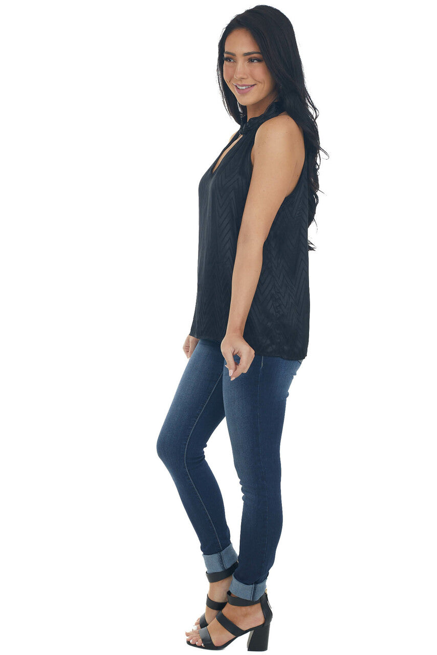 Black Abstract Print Satin Halter Neck Blouse