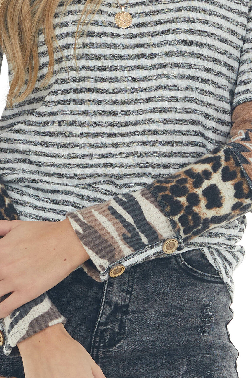 Black Multiprint Top with Reverse Seam Details