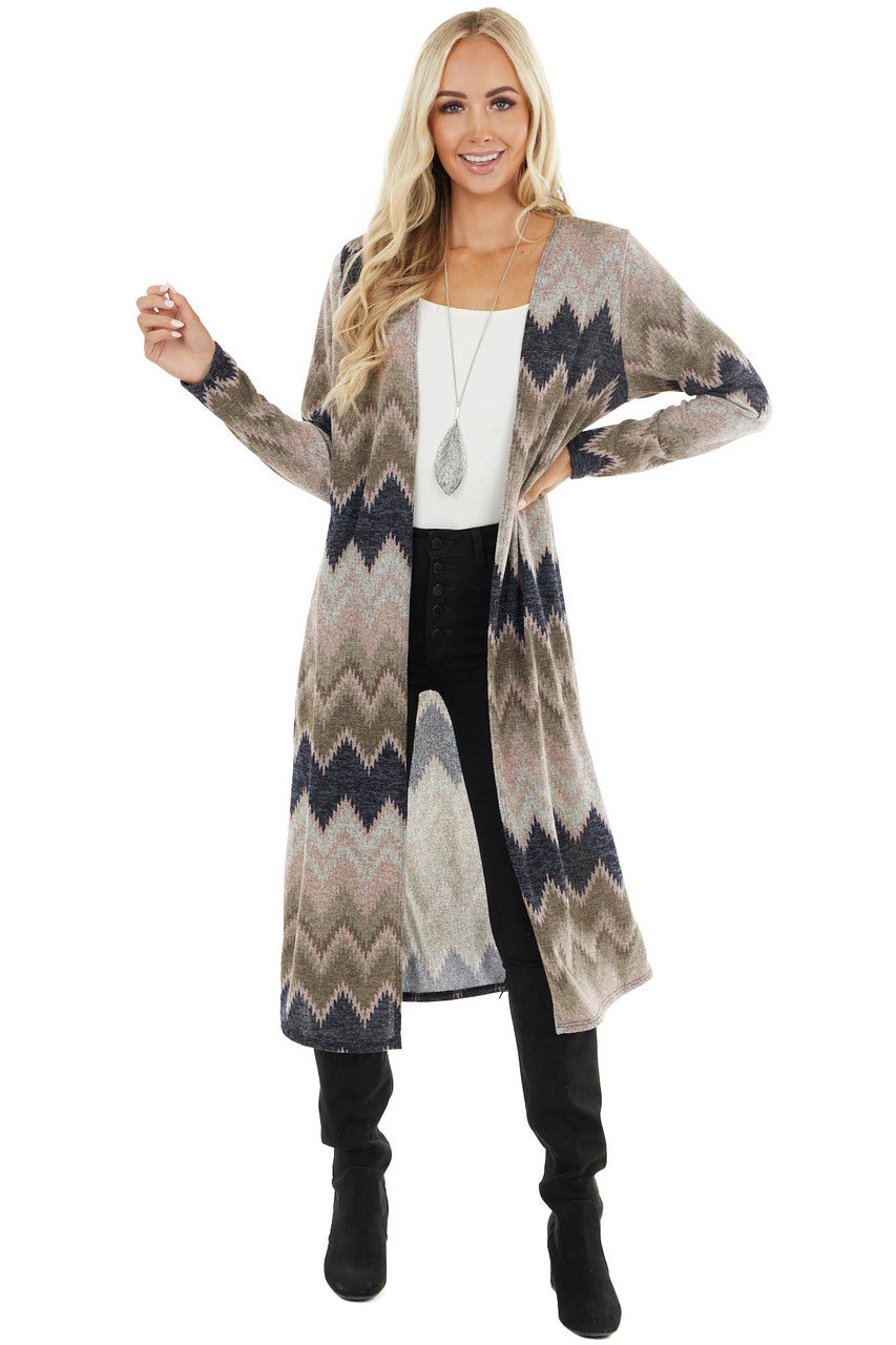 Blush Multicolor Zigzag Print Open Front Duster Cardigan