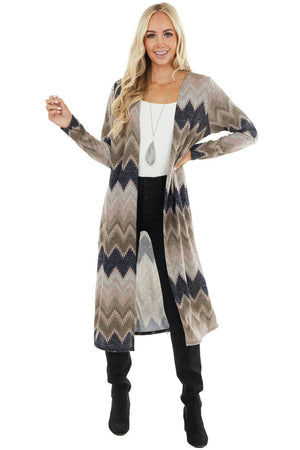 Blush Multicolor Zigzag Print Open Front Duster Cardigan