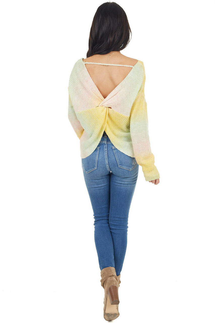 Yellow Multicolor Lightweight Sweater with Twist Back Detail