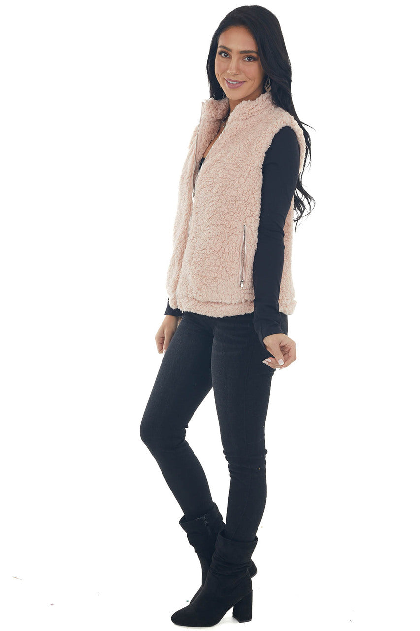 Blush Soft Sherpa Zip Up Vest with Pockets