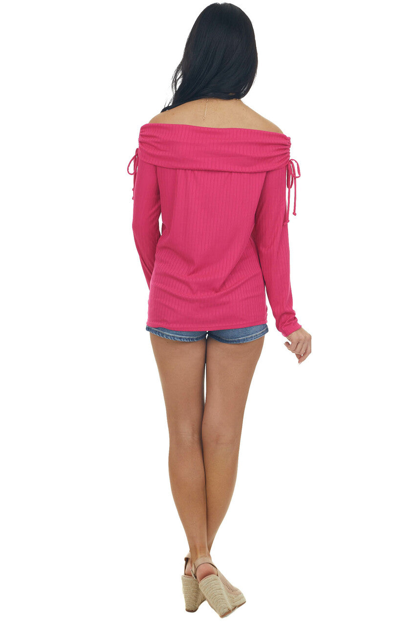 Raspberry Folded Off the Shoulder Ribbed Top