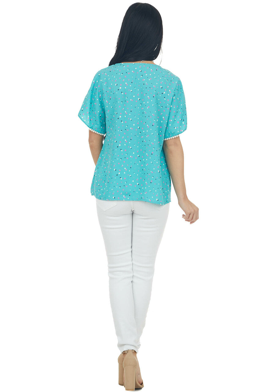 Teal Multicolor Polka Dot Drop Waist Woven Top
