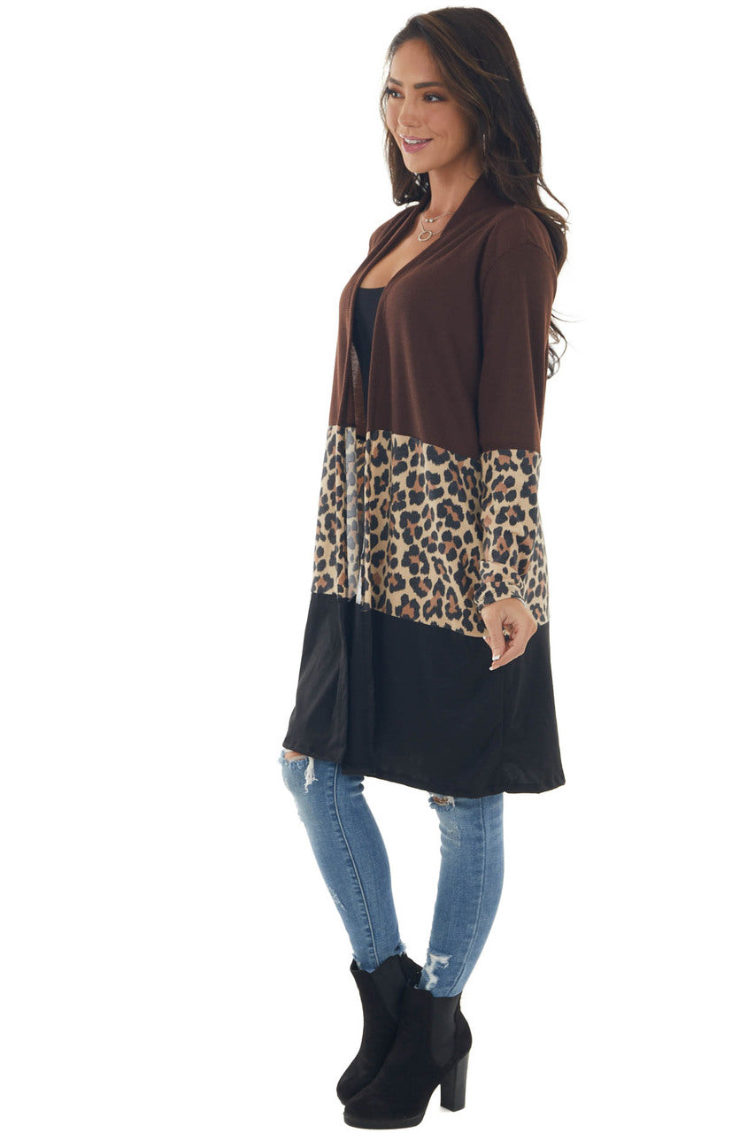 Chocolate Colorblock Leopard Print Cardigan