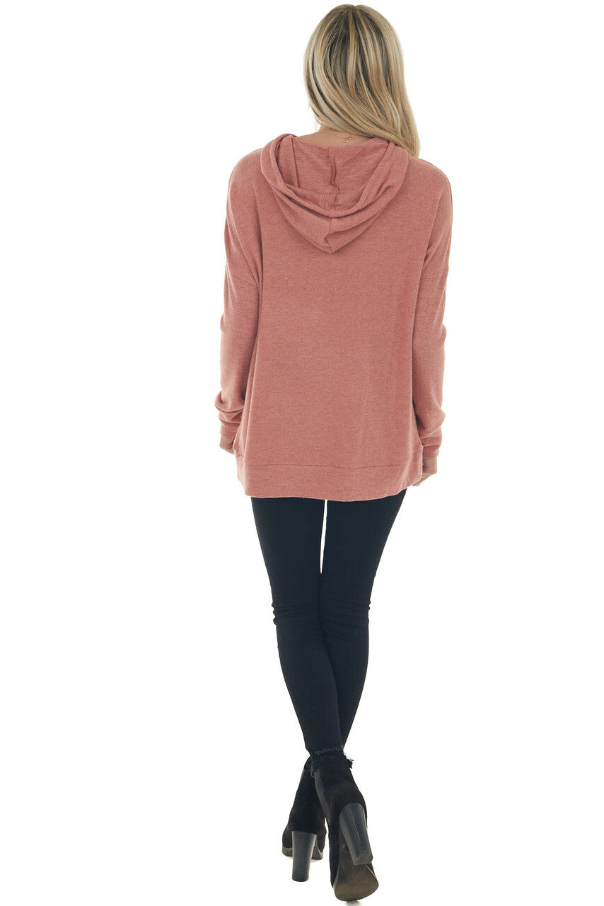 Heathered Coral Kangaroo Pouch Knit Hoodie