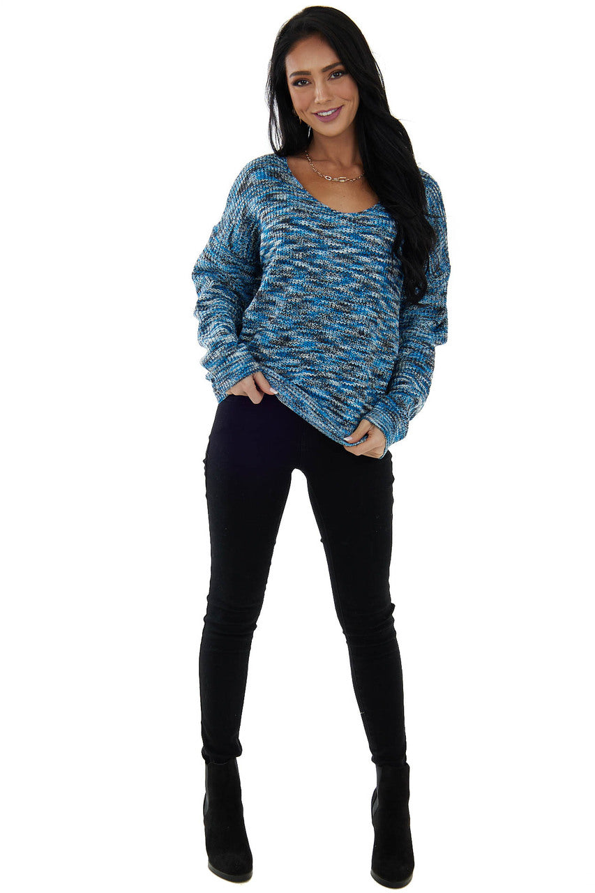 Azure Ribbed Knit Sweater with Twist Detail