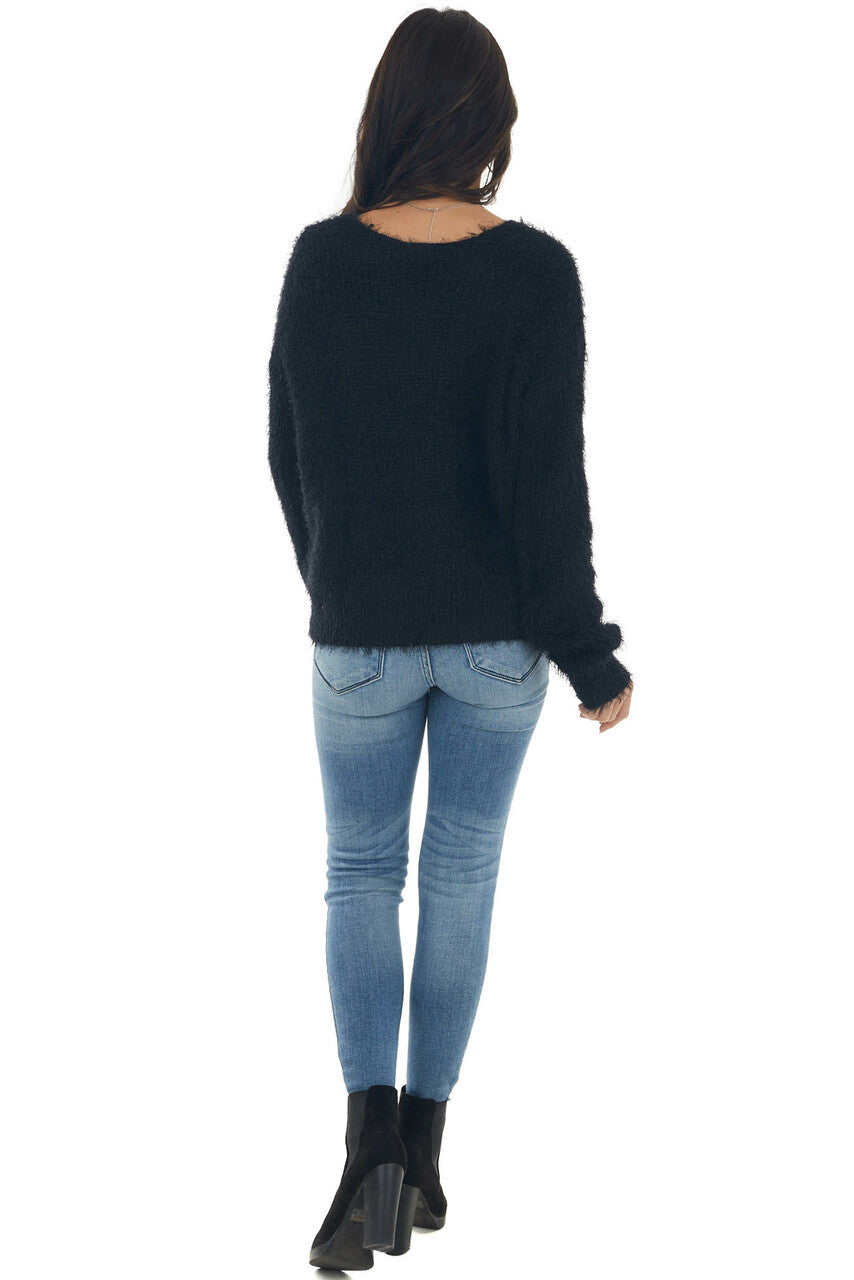 Black Fuzzy Soft Sweater with Silver Threading