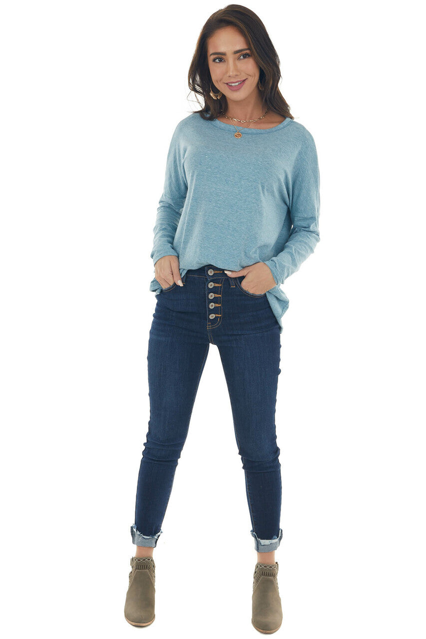 Heathered Blue Criss Cross Back Cut Out Top