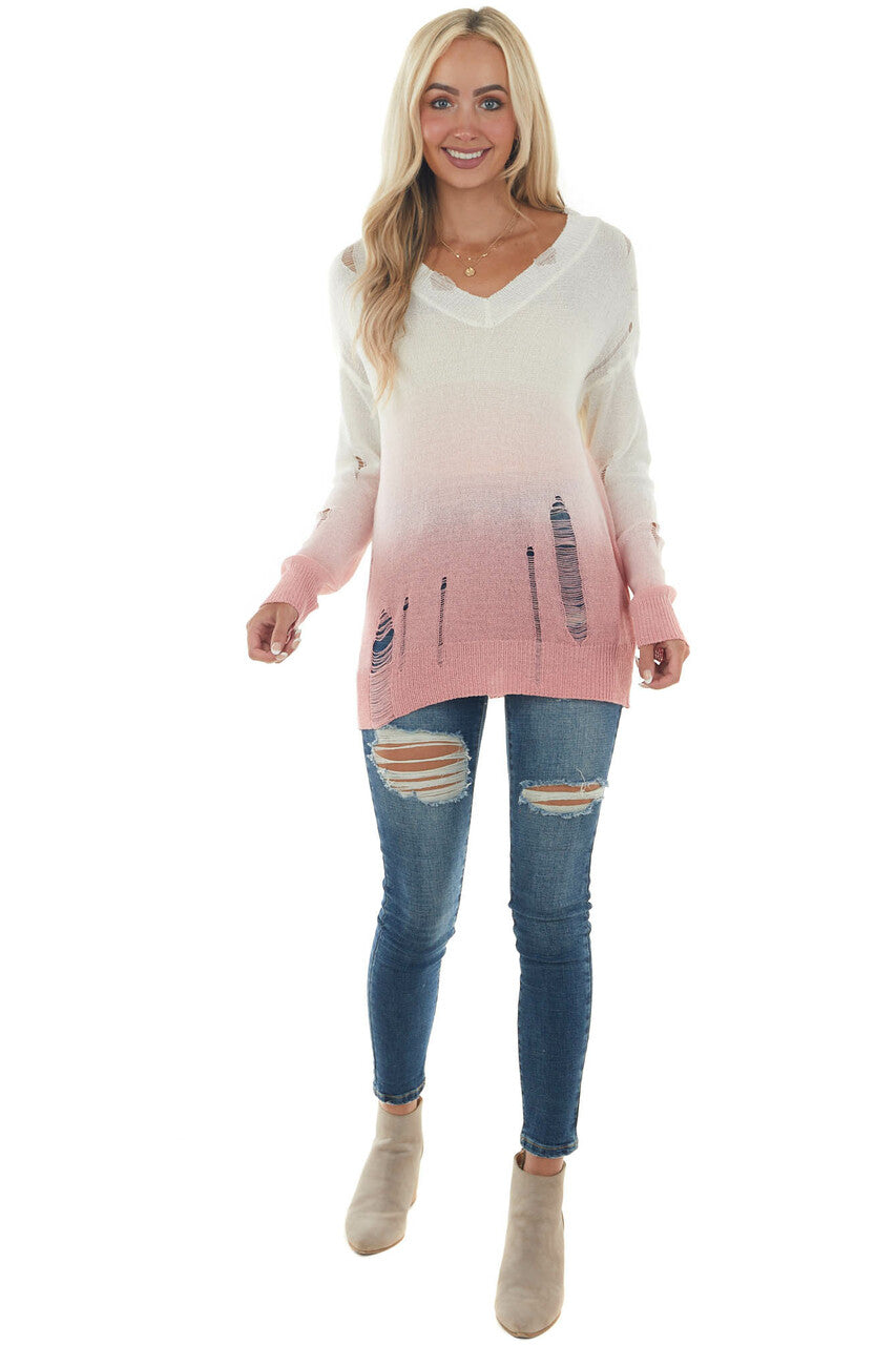 Deep Punch and Ivory Ombre Distressed Top