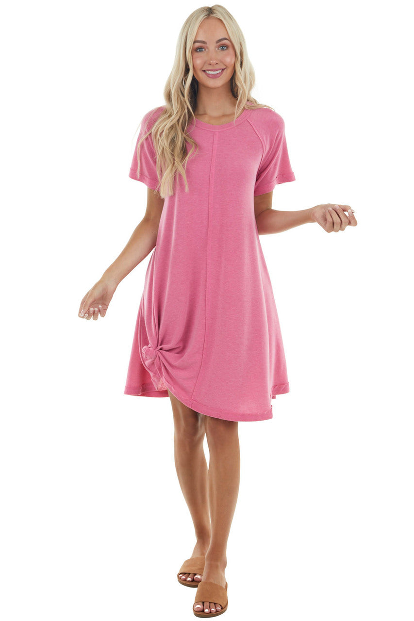 Heathered Hibiscus Short Swing Dress with Raw Edge Details 