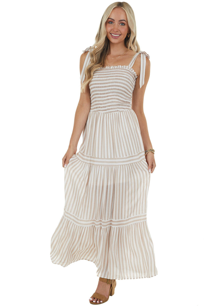 Copper and Off White Striped Woven Maxi Dress