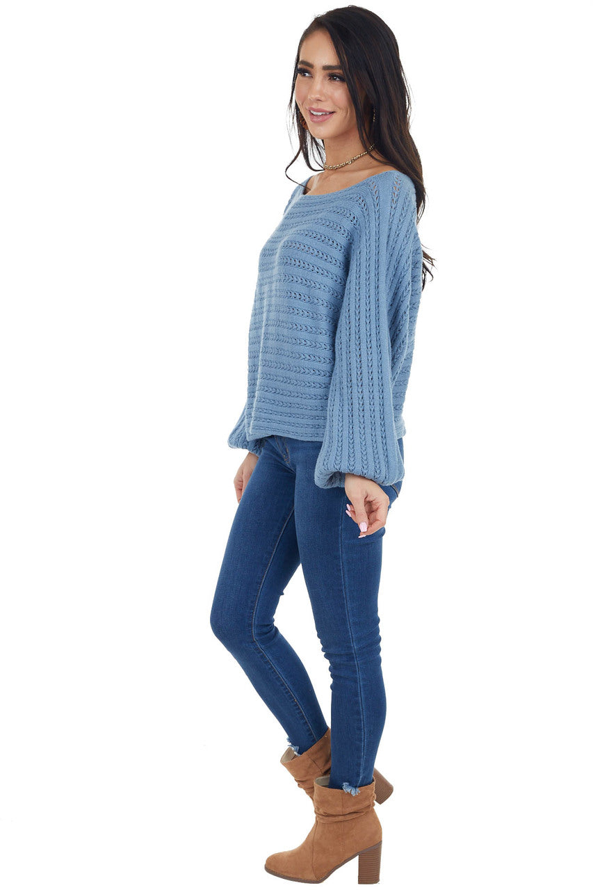 Cornflower Blue Long Sleeve Textured Sweater