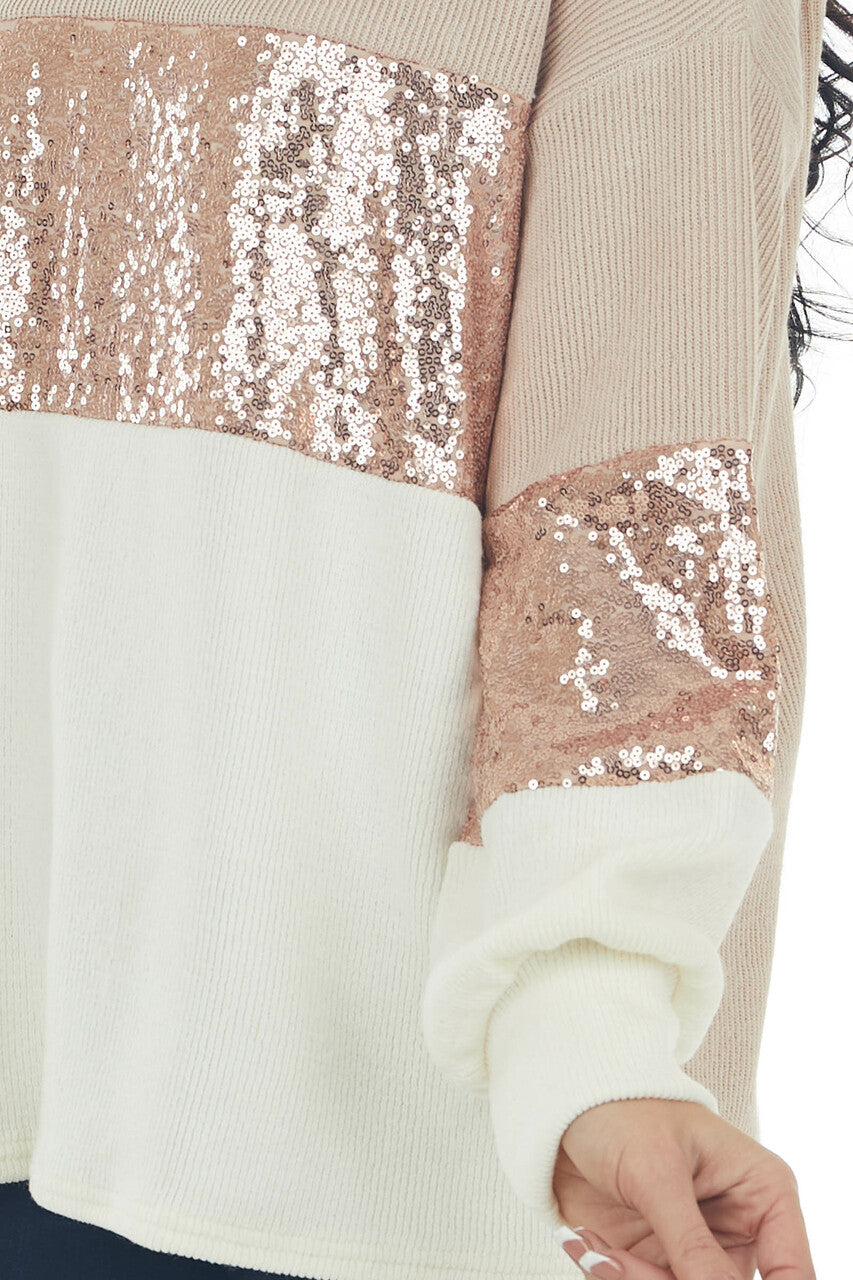 Apricot and Ivory Colorblock Sequined Top 